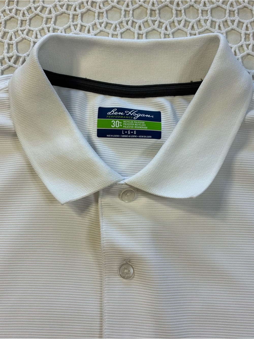 Ben Hogan Performance Men's White Polo Shirt Short Sleeve L Recycled Polyester